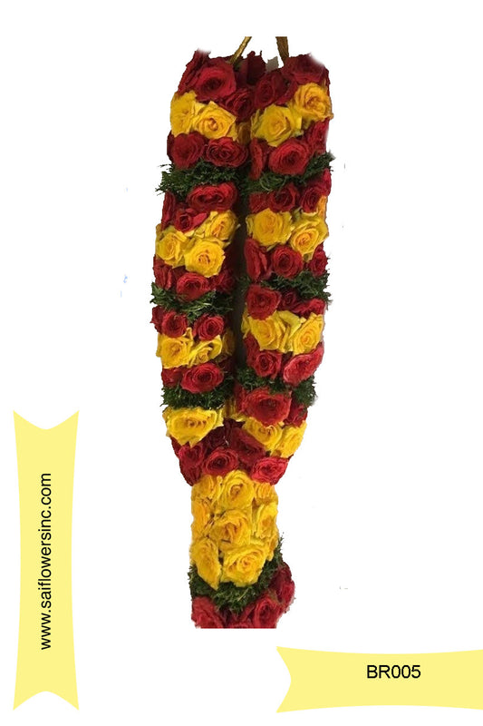 Red & Yellow Button Rose Garland with Green Border