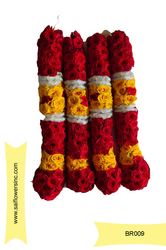 Yellow & Red Button Rose Garland with White Border